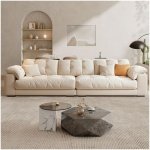 Comfynest Minimalist Sofa Couch – Cream Upholstered Tufted Back Sofa with Pillow Top Arms & Concealed Support | Available in 3, 4, and 5-Seater Options