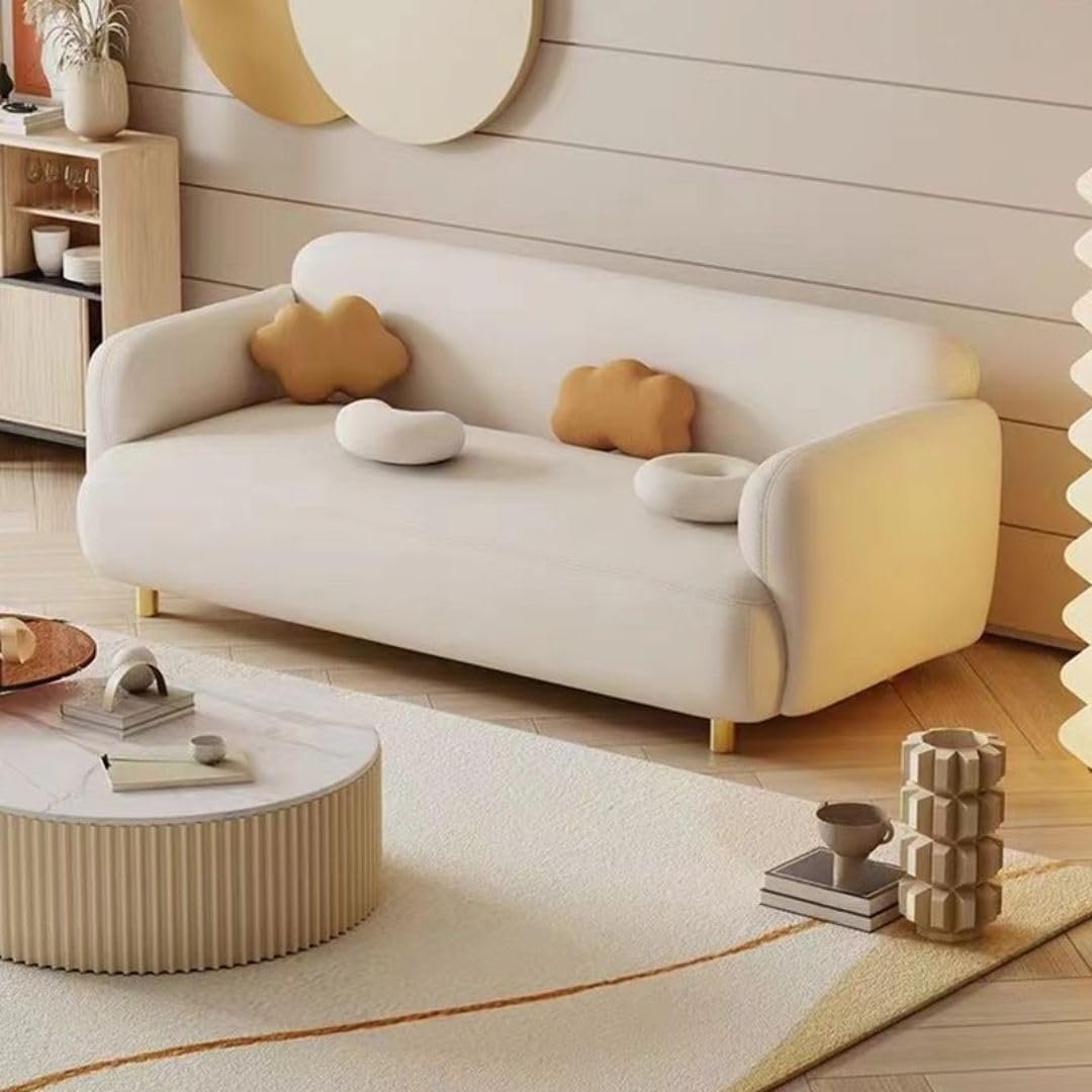 Comfynest Off-White Upholstered Sofa – Modern Recessed Arm Couch for Living Room, Available in Single, Loveseat, 2-Seater, 3-Seater, and 4-Seater Options
