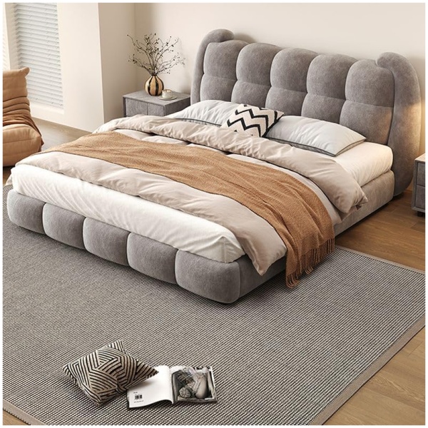 Light Grey Upholstered Panel Headboard, Solid Color Stitch Tufted Design with Soft Sponge Padding – King, Queen & Super King Beds