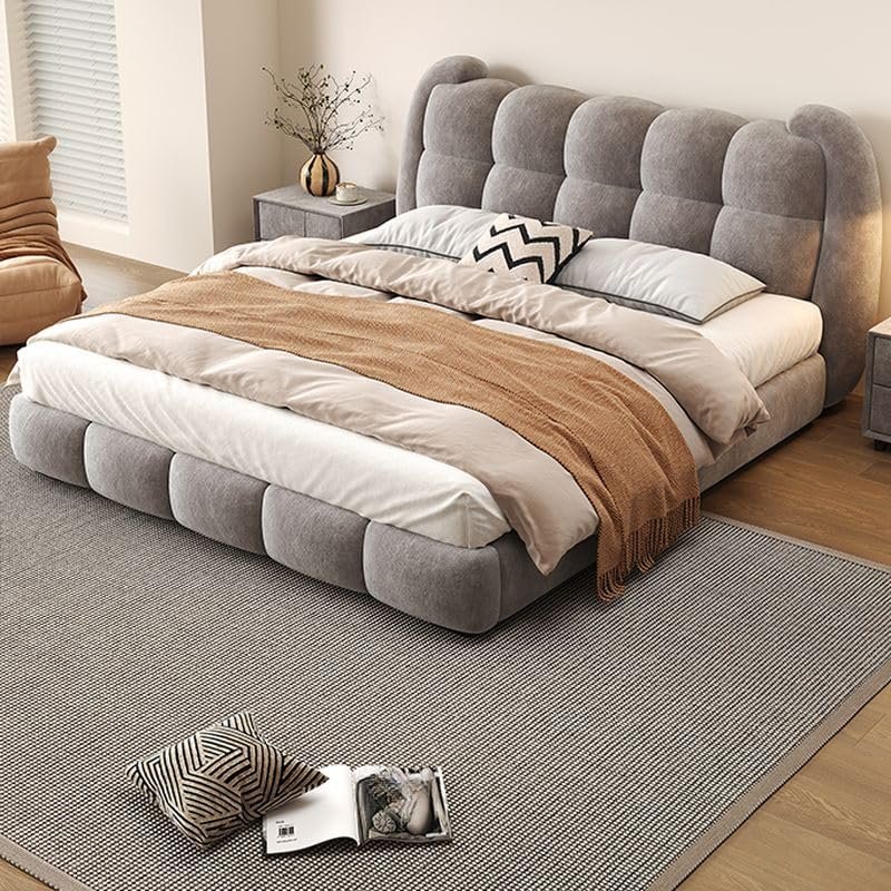 Light Grey Upholstered Panel Headboard, Solid Color Stitch Tufted Design with Soft Sponge Padding – King, Queen & Super King Beds