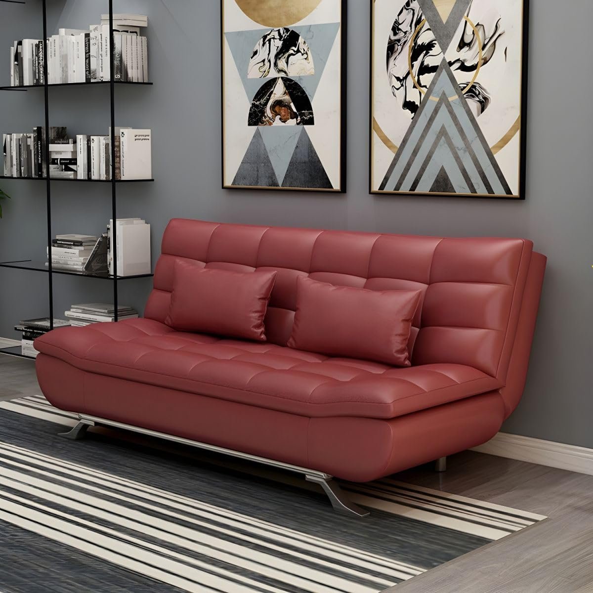Comfynest Sofa Bed – Modern Faux Leather Convertible Sleeper – Multifunctional Futon Sofa – Space-Saving Design – Easy-to-Clean Upholstery for Small Apartments & Guest Rooms
