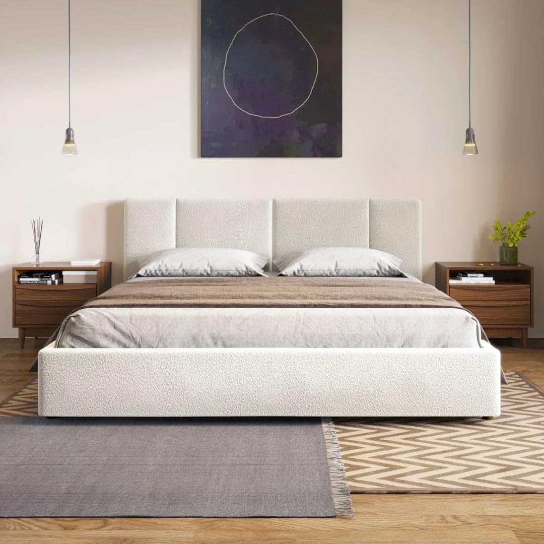 Comfynest Upholstered Platform Bed with Padded Headboard - No Box Spring Needed, Wood Slat Support, Modern Bedroom Furniture