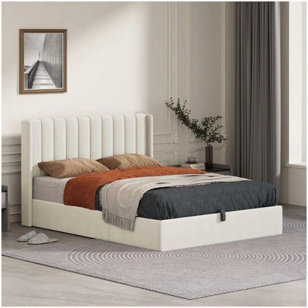 Comfynest Modern Lift Storage Platform Bed with Plush Velvet Wingback Headboard - Hydraulic Under Bed Storage, No Box Spring Needed, Metal Frame