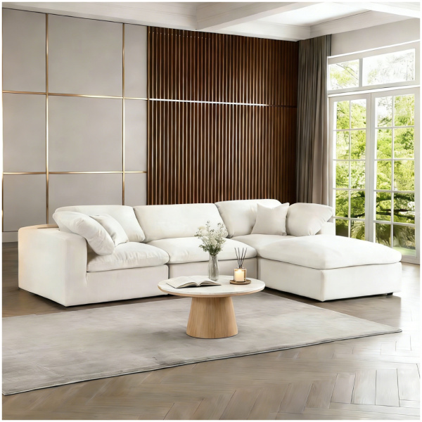 Comfynest Modern Luxury 4-Piece Modular Sectional Sofa Set - L-Shape Corner Couch with Chaise Lounge, Tufted Fabric Upholstery, Solid Wood Legs - Living Room Furniture