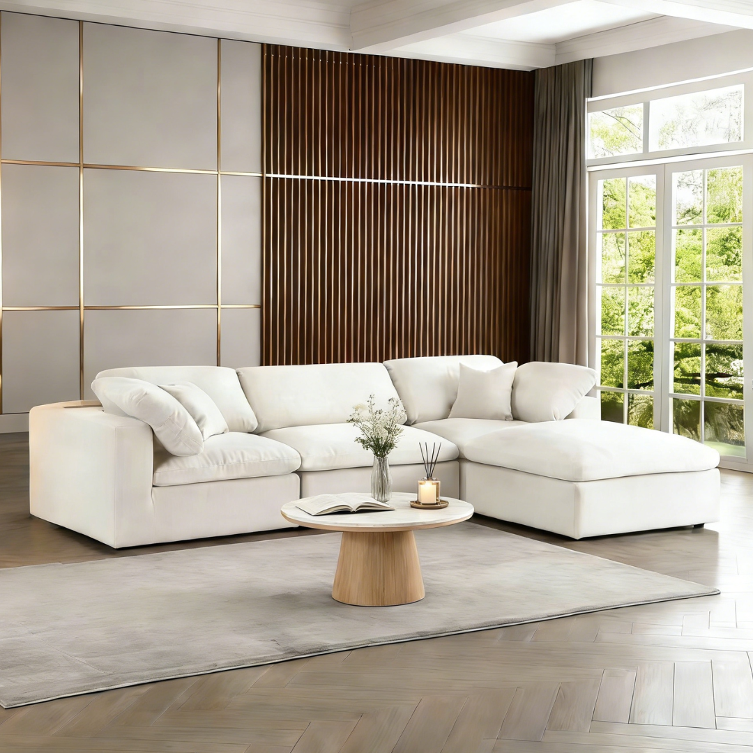Comfynest Modern Luxury 4-Piece Modular Sectional Sofa Set - L-Shape Corner Couch with Chaise Lounge, Tufted Fabric Upholstery, Solid Wood Legs - Living Room Furniture