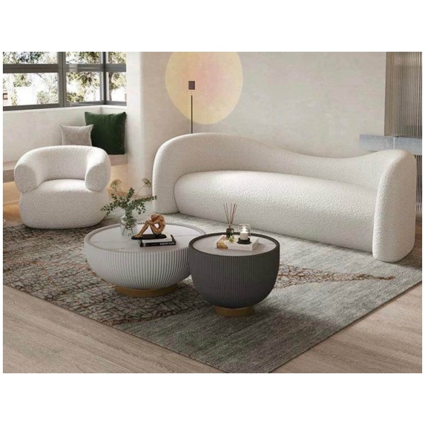 Comfynest Nordic Style Bouclé Sofa Set – 3-Seater Sofa with Stylish U-Form Chair | Plush Comfort & Luxurious Fabric – Modern Living Room Furniture | Space-Saving Nordic Design
