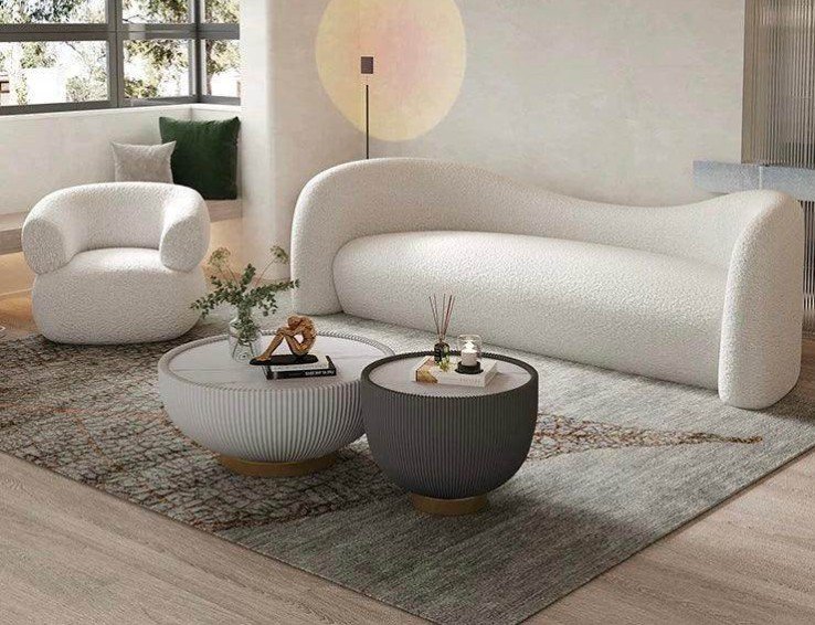 Comfynest Nordic Style Bouclé Sofa Set – 3-Seater Sofa with Stylish U-Form Chair | Plush Comfort & Luxurious Fabric – Modern Living Room Furniture | Space-Saving Nordic Design