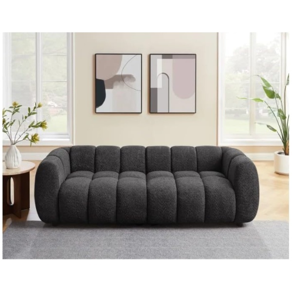 Modern Bubble Sofa for Living Room, Bouclé Wool Fabric Curved Couch with Deep Cushioned Seating, Luxury 2 Seater & 3 Seater Sofa