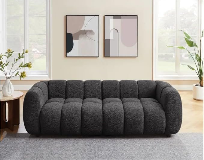 Modern Bubble Sofa for Living Room, Bouclé Wool Fabric Curved Couch with Deep Cushioned Seating, Luxury 2 Seater & 3 Seater Sofa
