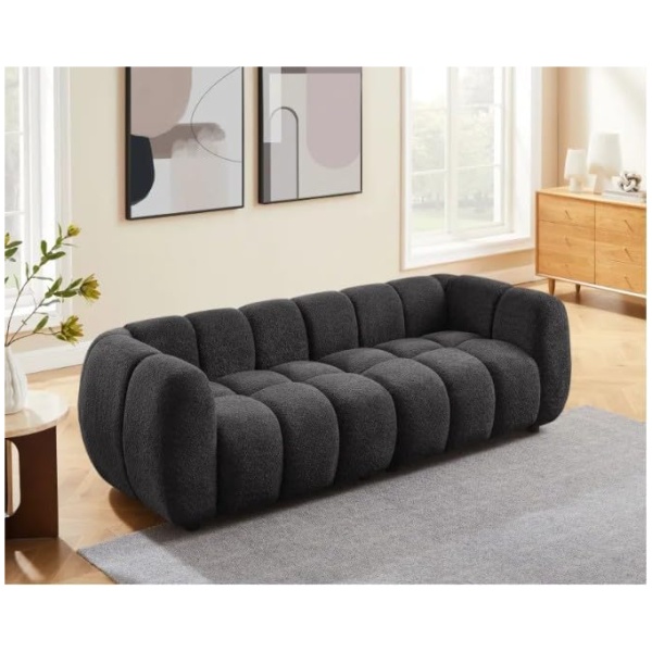 Modern Bouclé Bubble 3 Seater Lounge Sofa | Curved Couch for Living Room, Luxury Upholstered Cloud Style Sofa with Rounded Design, Comfortable couch for Home Apartment Reception Area