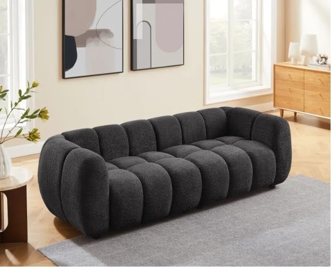 Modern Bouclé Bubble 3 Seater Lounge Sofa | Curved Couch for Living Room, Luxury Upholstered Cloud Style Sofa with Rounded Design, Comfortable couch for Home Apartment Reception Area