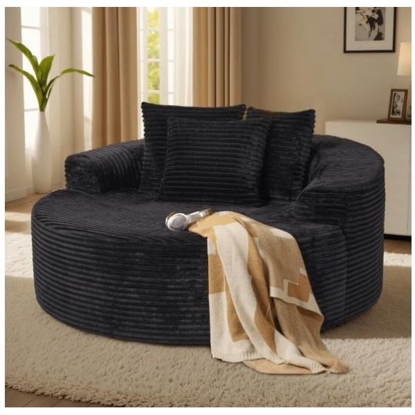 Modern Lounge Sofa Chair O-Shape Modular Couch | Oversized Round Lounge Chair with Wooden Base | Fluffy Upholstered Sleeper Lounger Sofa Chair for Living Room | Modern Circular Accent Couch