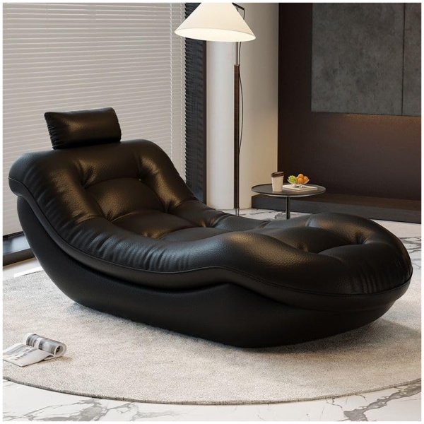 Chaise Lounge Chair Reclining Accent Sofa | Modern Solid Color Chaise Lounge Chair with Metal Base | Velvet & Faux Leather Upholstered Lounger Sofa Chair