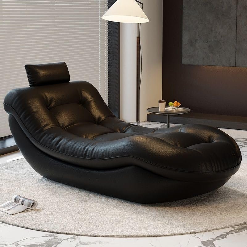 Chaise Lounge Chair Reclining Accent Sofa | Modern Solid Color Chaise Lounge Chair with Metal Base | Velvet & Faux Leather Upholstered Lounger Sofa Chair