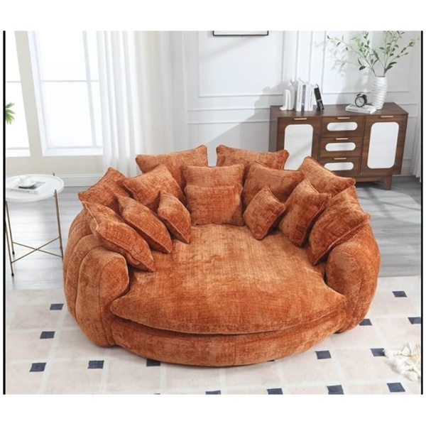 Oversized Round Lounge Sofa Chair | Modern Cuddle Chair Cloud Sofa Couch with Multiple Cushions | Fluffy Upholstered Circular Lounger Sofa for Living Room Bedroom Relaxing Seat