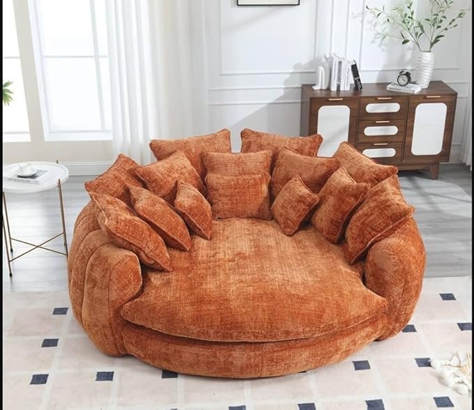 Oversized Round Lounge Sofa Chair | Modern Cuddle Chair Cloud Sofa Couch with Multiple Cushions | Fluffy Upholstered Circular Lounger Sofa for Living Room Bedroom Relaxing Seat