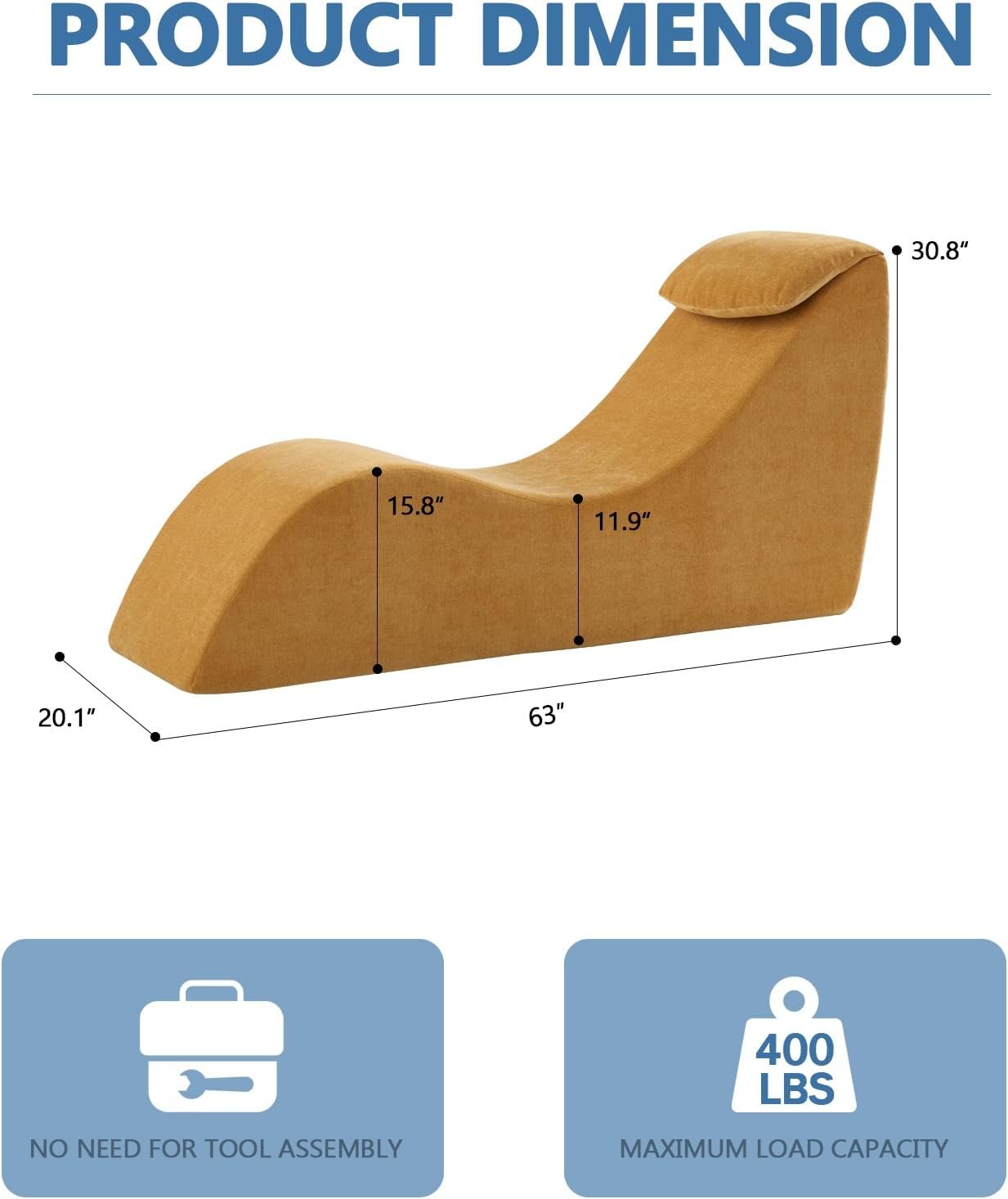 Modern Yoga Chair Lounge – Ergonomic S Shape Chaise Lounge Sofa with Ottoman, Headrest & Waist Support Pillow – Indoor Foam Stretching Chair for Relaxation, Reading & Massage