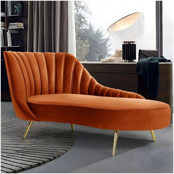 Sofa Chaise Lounge Velvet Chair | Modern Upholstered Velvet Chaise Lounge Sofa with Metal Legs | Glam Lounge Sofa Chair for Living Room Bedroom | Comfortable Lounger Couch Seat