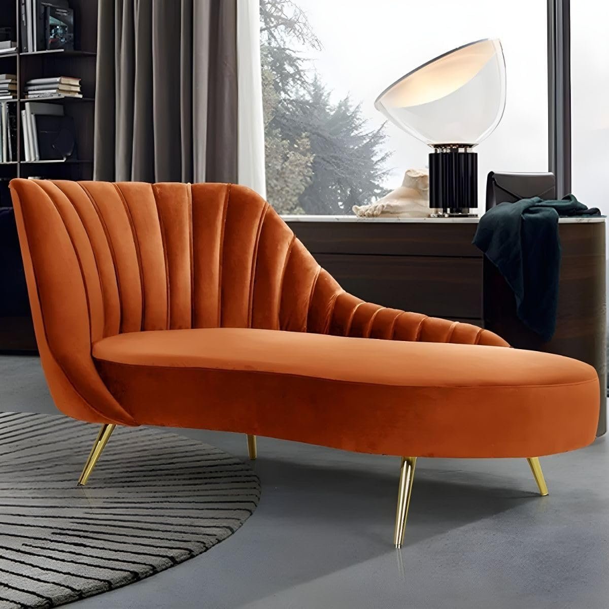 Sofa Chaise Lounge Velvet Chair | Modern Upholstered Velvet Chaise Lounge Sofa with Metal Legs | Glam Lounge Sofa Chair for Living Room Bedroom | Comfortable Lounger Couch Seat