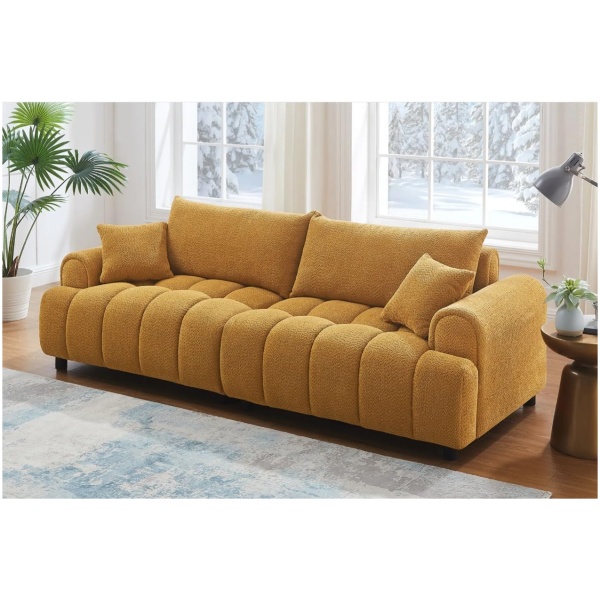 Comfynest 3 Seater Bouclé Sofa Couch for Living Room, 230 CM Large Modern Loveseat Sofa with Cushions, Deep Seat Upholstered Curved Fabric Couch for Home & Apartment