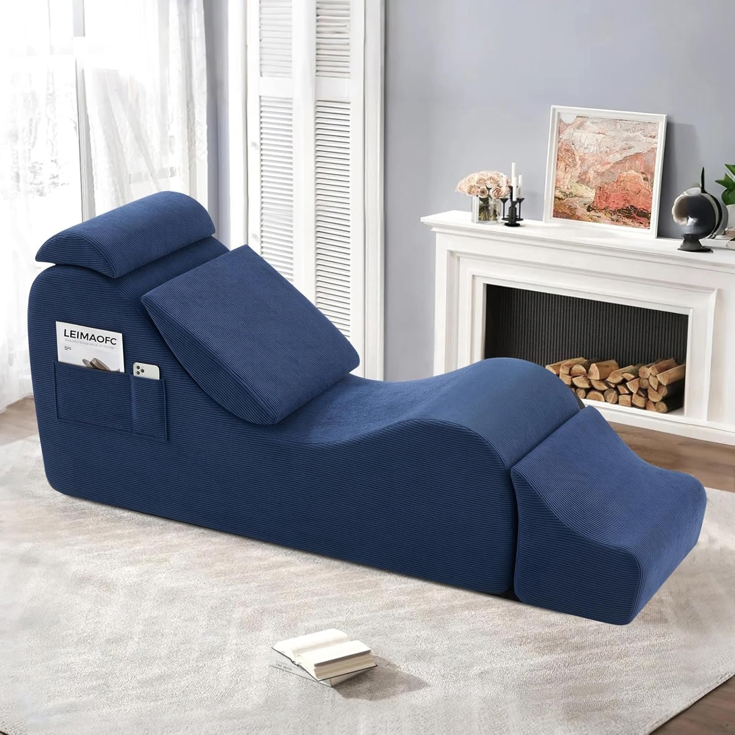 Modern Yoga Chair Lounge – Ergonomic S Shape Chaise Lounge Sofa with Ottoman, Headrest & Waist Support Pillow – Indoor Foam Stretching Chair for Relaxation, Reading & Massage