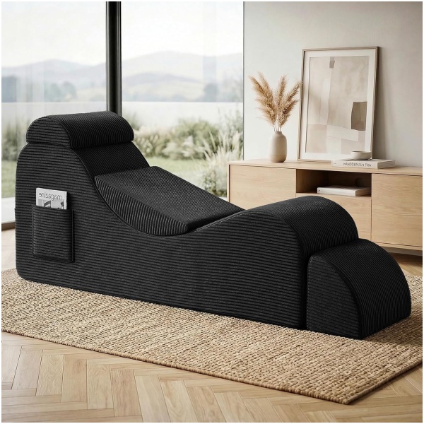 Modern Yoga Chair Lounge – Ergonomic S Shape Chaise Lounge Sofa with Ottoman, Headrest & Waist Support Pillow – Indoor Foam Stretching Chair for Relaxation, Reading & Massage