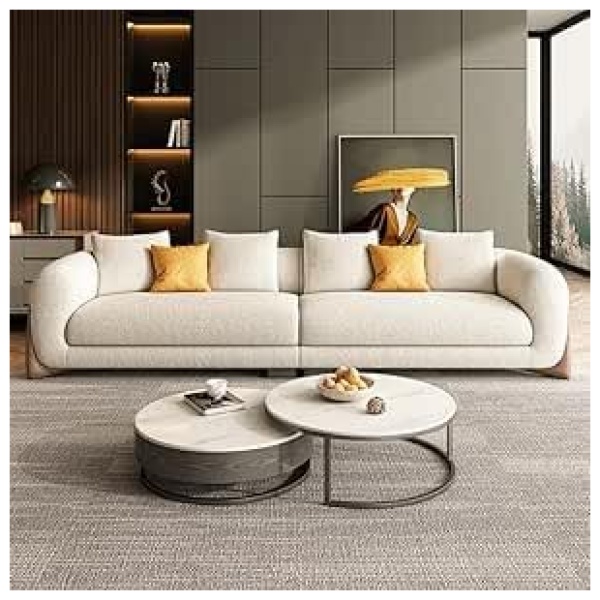 Fleece Fabric Overstuffed Sofa Set – High-Density Sponge, Solid Wood Frame, Multiple Colors & Sizes Options, Multifunctional for Living Room & Office