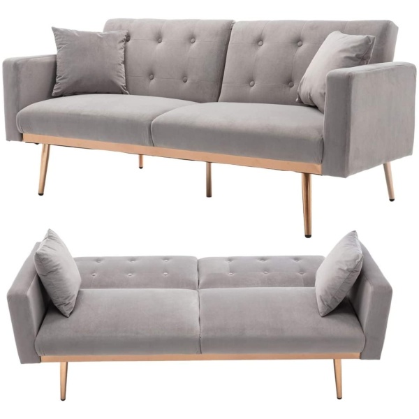 Light Luxury Velvet Convertible Modern Sofa Cum Bed (Grey)