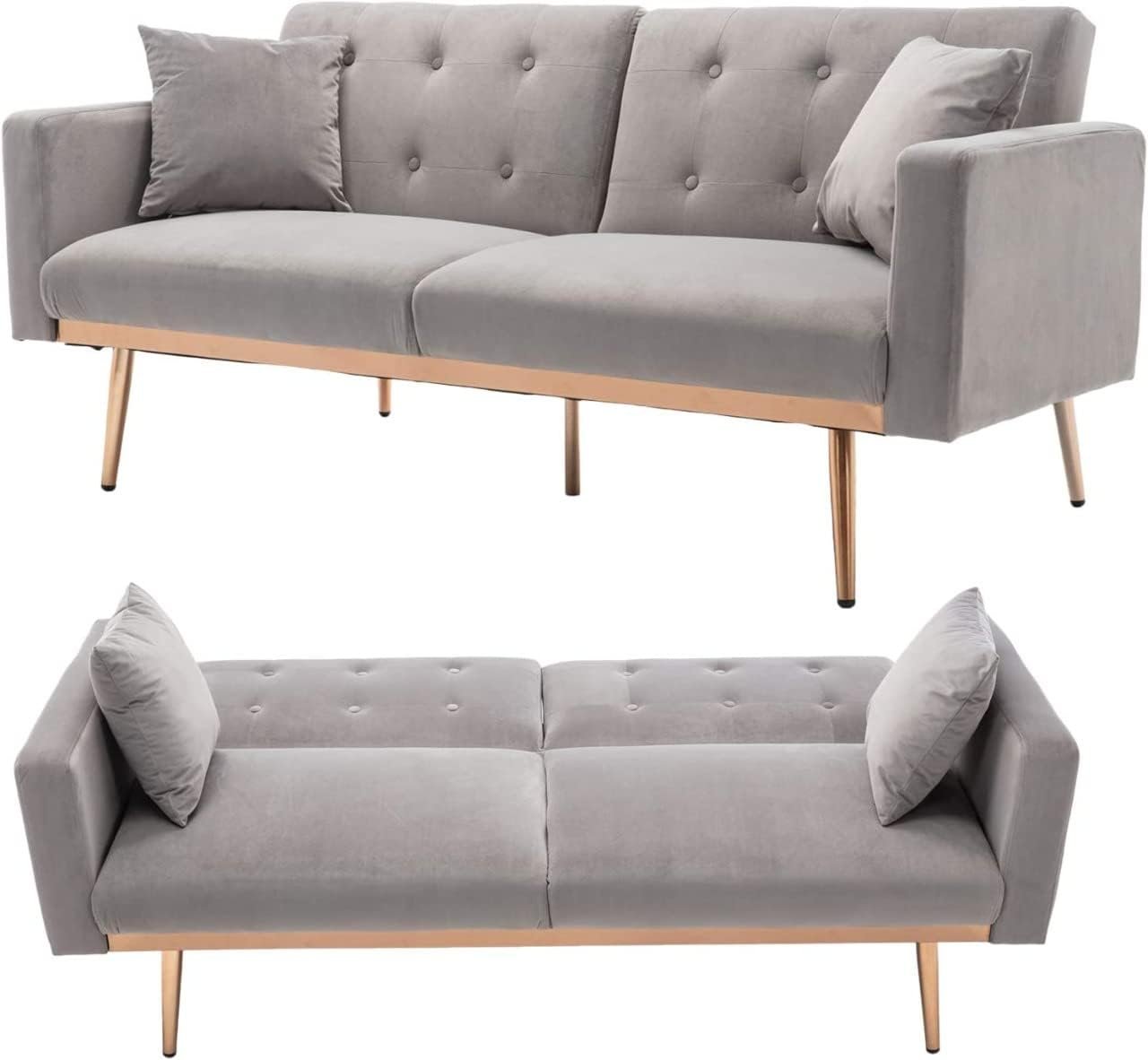 Light Luxury Velvet Convertible Modern Sofa Cum Bed (Grey)