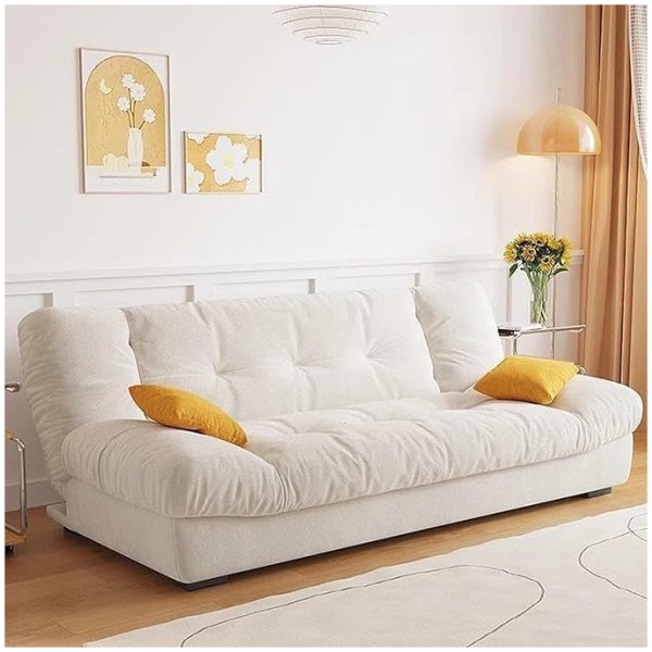 Modern 3-Seater Convertible Fabric Sofa Bed for Bedroom and Folding Living Room Furniture | Space-Saving, Armless Tufted Back, High-Density Foam