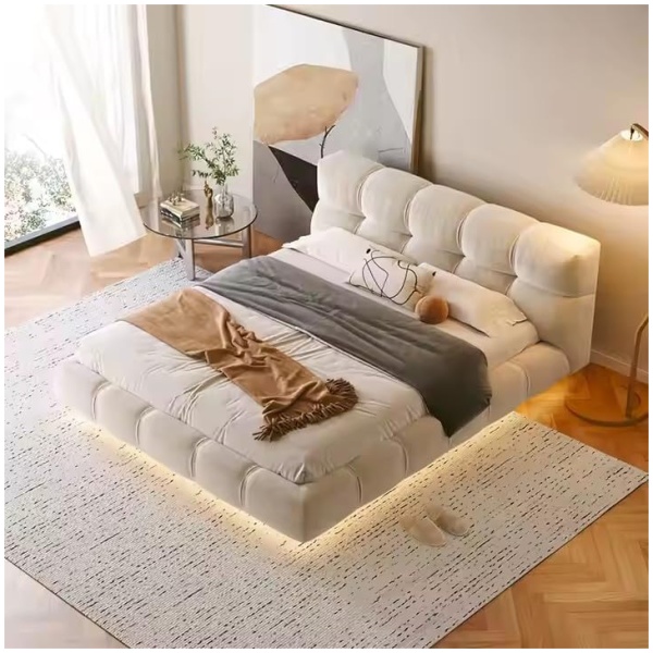 Italian Solid Wood King Bed Frame – Minimalist Beige, Premium Craftsmanship, Suitable Mattress for (140x200, 160x200, 180x200, 200x200cm)