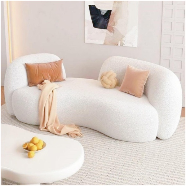 Overstuffed Fleece Fabric Arc Sofa Set - Plush Sectional Couch for Living Room, Office, Home - Beige/White - 1/2/3/4-Seater (90cm, 170cm, 200cm, 230cm)