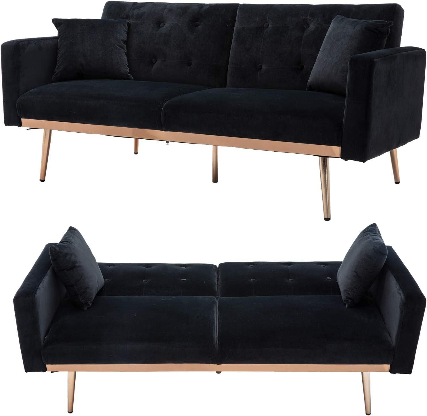 Light Luxury Velvet Convertible Modern Sofa Cum Bed (Black)