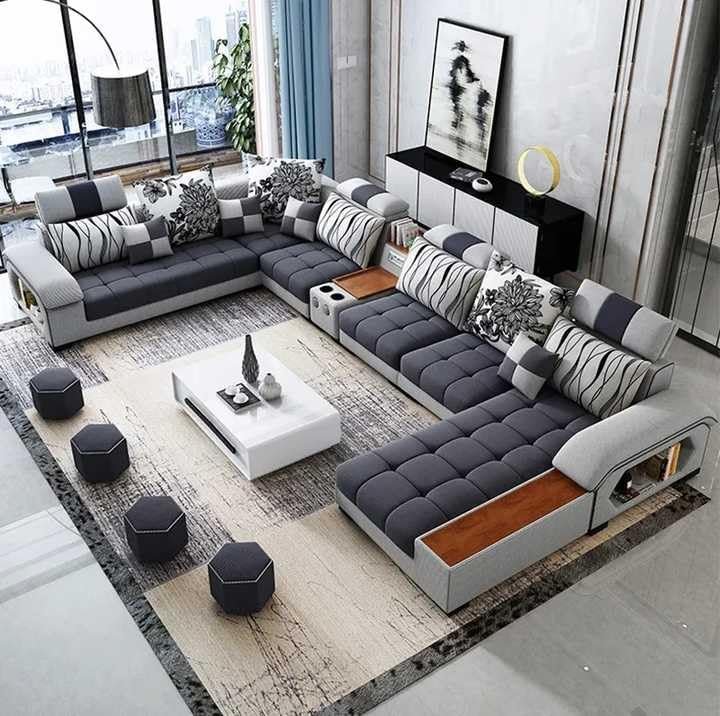 U-Shaped 7-Seater Sectional Sofa Set – Modern Corner Couch with Latex Spring Cushions, smart Tea Table are not Included Reversible Design for Living Room | Durable Fabric, Easy Assembly