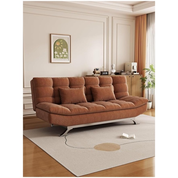 Suede Fabric Sofa Cum Bed - Foldable Convertible Sofa Bed with Pillow, Space-Saving Sleeper for Small Spaces, Modern Off White Sofa Bed for Living Room, Apartment & Office