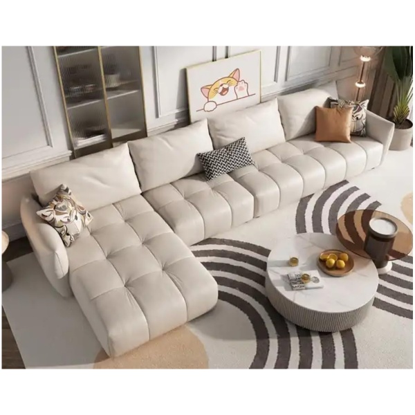 Modern L-Shaped Faux Leather Italian Sofa Luxurious Look Right Chaise Easy Clean Compact Sectional for Living Rooms and Apartments