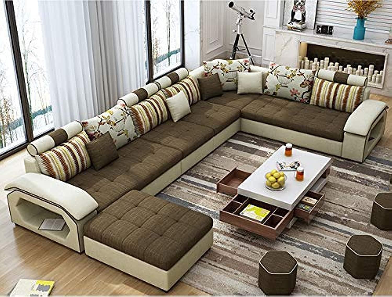 Modern Couch U Shaped Fabric Living Room Furniture Chaise Lounge Recliner Sectional L Shape Corner Sofa Sets