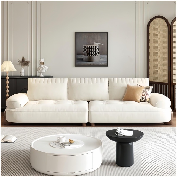 Cloud-Shaped Sofa Set – Off-White Tofu Block Design | Linen Fabric, High-Density Foam, Modern Minimalist Couch for Living Room