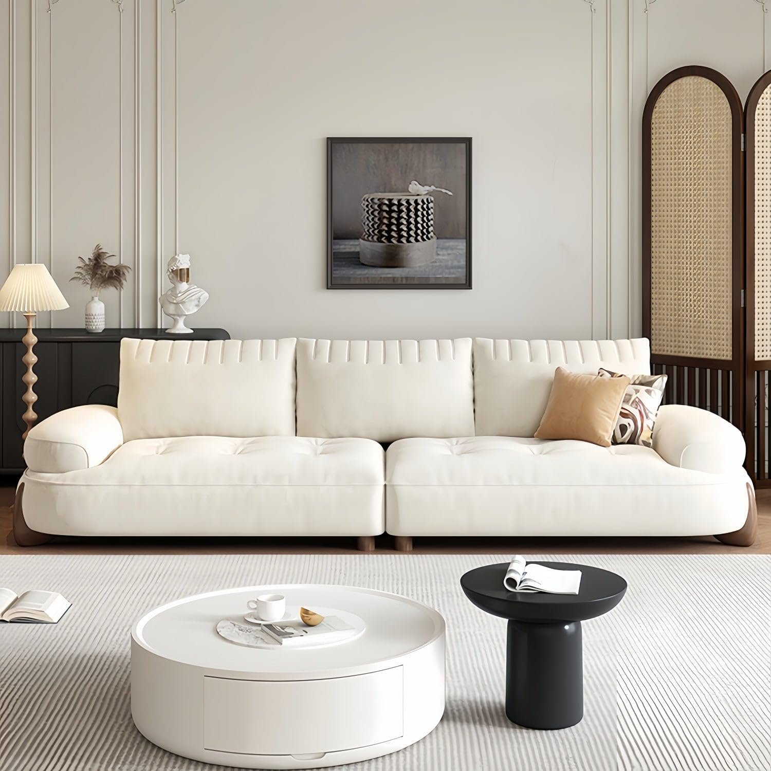 Cloud-Shaped Sofa Set – Off-White Tofu Block Design | Linen Fabric, High-Density Foam, Modern Minimalist Couch for Living Room