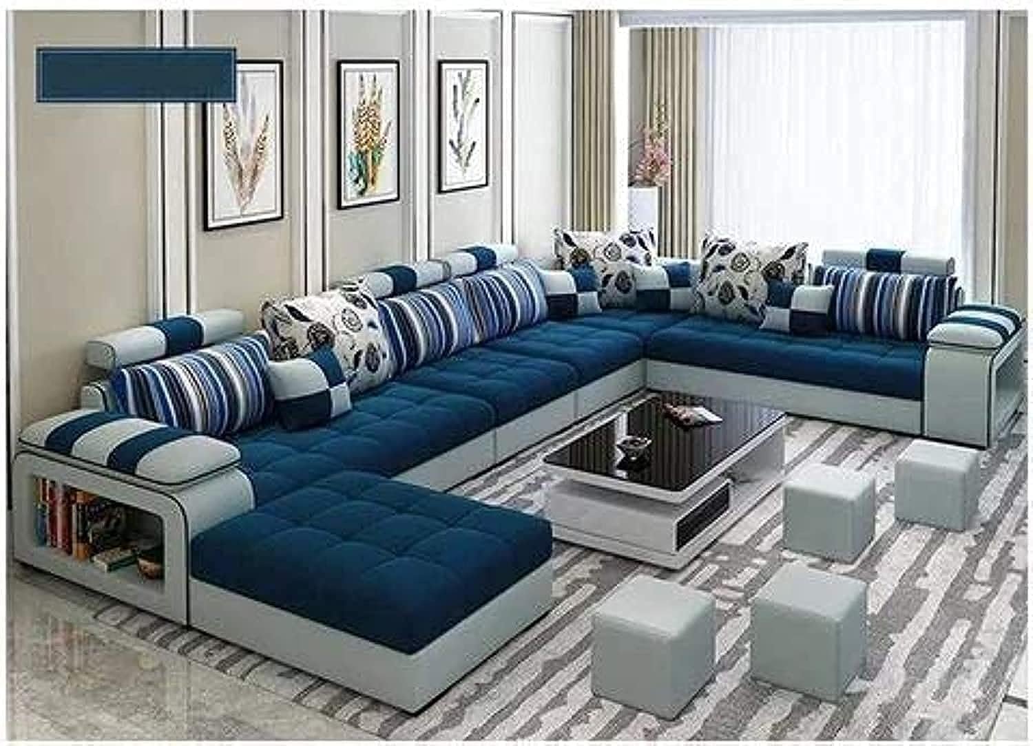 Live Room Sofa,Apartment Living Room Corner Sofa set Combination Furniture (Blue)