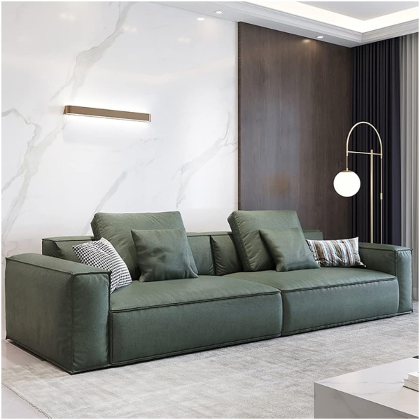 JD Leather Sofa Combination Sofa Living Room Furniture (Green, Four-Seat, 2 Pillows, 2800 * 970 * 670)