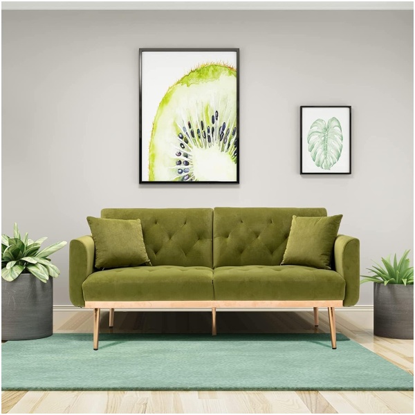 Light Luxury Velvet Convertible Modern Sofa Cum Bed (Light Green)