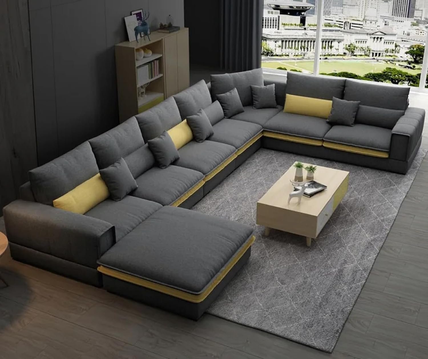 7-Seater Majlis Sofa Set - Large Spacious Arabic Style Living Room Couch with Pillows, Plush Comfort Fabric
