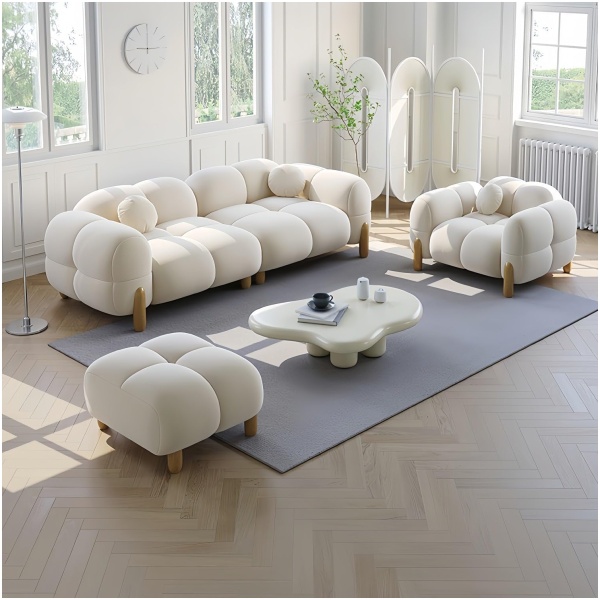 Cloud Sofa Set: Light Luxury Off-White Fabric Sectional with Footstool - Modular 1/2/3/4 Seater Sofa for Modern Living Room Furniture