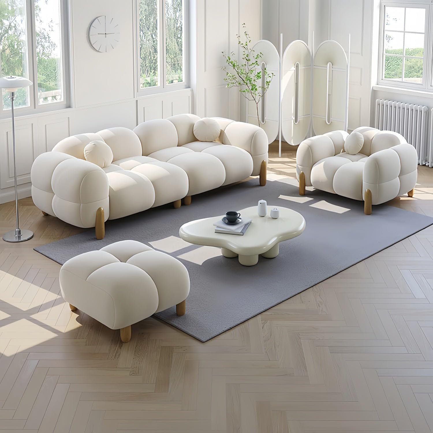 Cloud Sofa Set: Light Luxury Off-White Fabric Sectional with Footstool - Modular 1/2/3/4 Seater Sofa for Modern Living Room Furniture