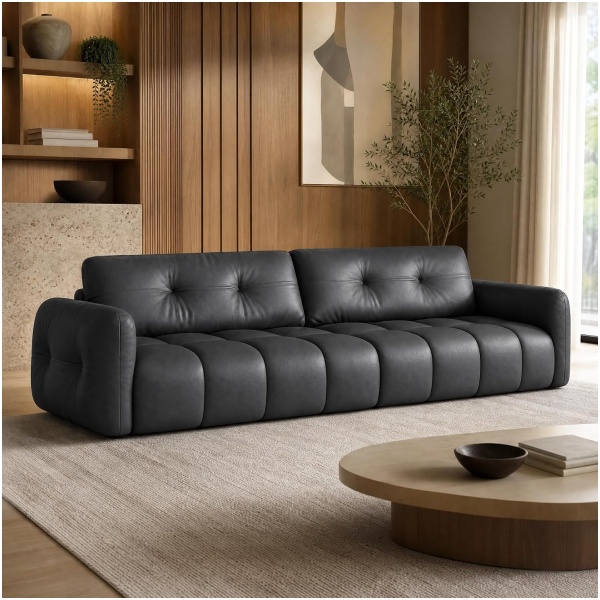 3 Seater Sofa Modern Tufted Leather Design, Water-Resistant Upholstery, 240 cm Wide Comfortable Seating for Living Room, Bedroom, or Office