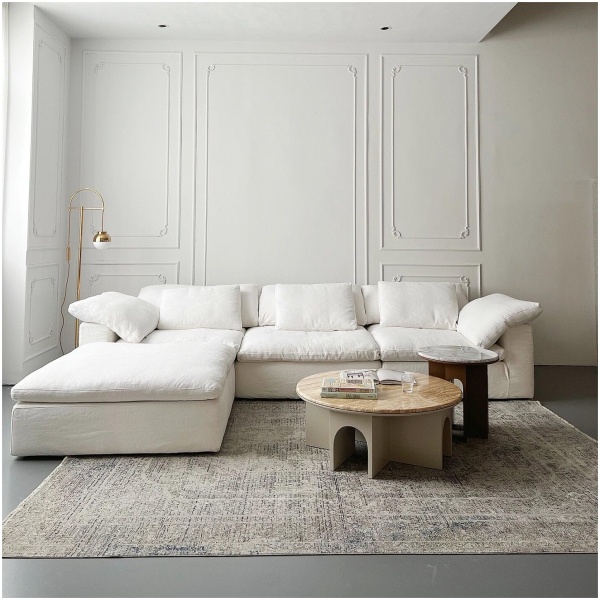 Cloud Sectional Sofa Set: Off-White Linen Cotton Modular Sofa with Footstool & Corner Options, 2-6 Seater Living Room Couch