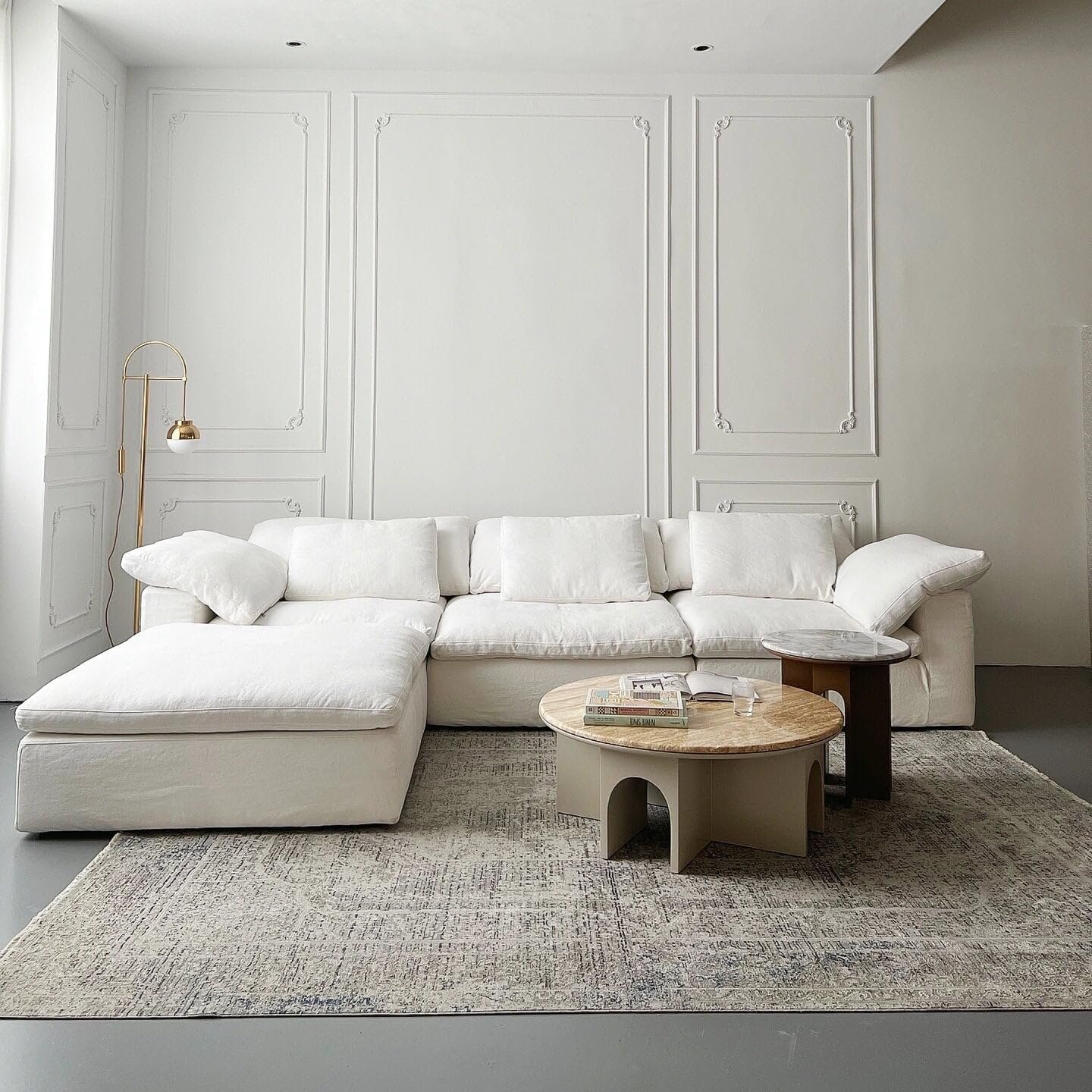 Cloud Sectional Sofa Set: Off-White Linen Cotton Modular Sofa with Footstool & Corner Options, 2-6 Seater Living Room Couch
