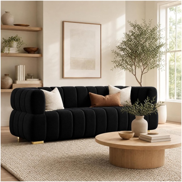Boucle Sofa 3 Seater, Tufted Cloud Couch for Living Room, Modern Tufted Sofa with Gold Legs, Deep Seat Couch for Apartment, Bedroom and Lounge