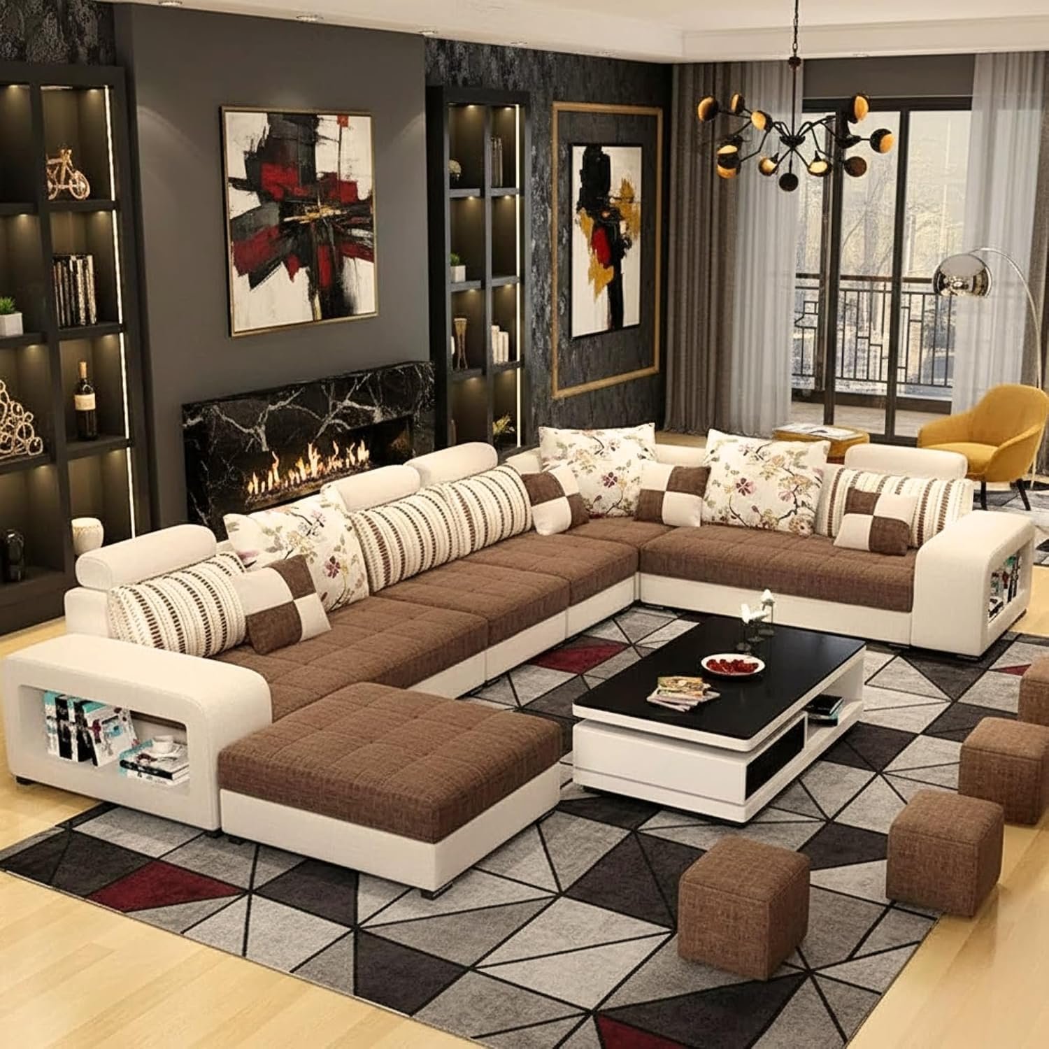 Deep Sleep Live Room Sofa,Apartment Living Room Corner Sofa set Combination Furniture (Brown)